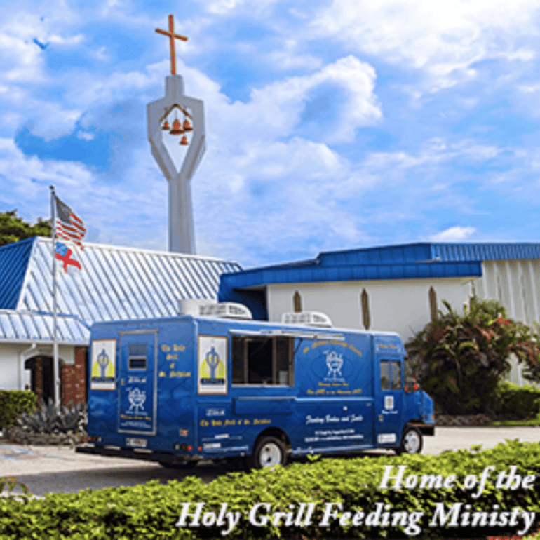 Food truck in front of church