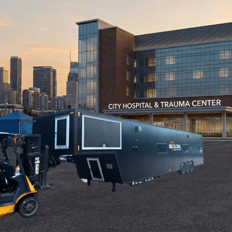 Mobile clinic in front of Hospital