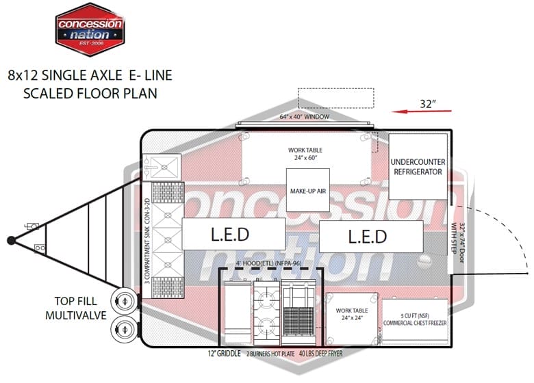 8x12 E-Line_Stock #12-386 $38,600 custom food trailers | floor plan