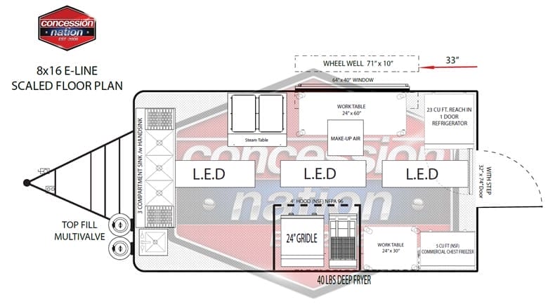8x16 E-Line_Stock # 16-409 custom food trailers | floor plan